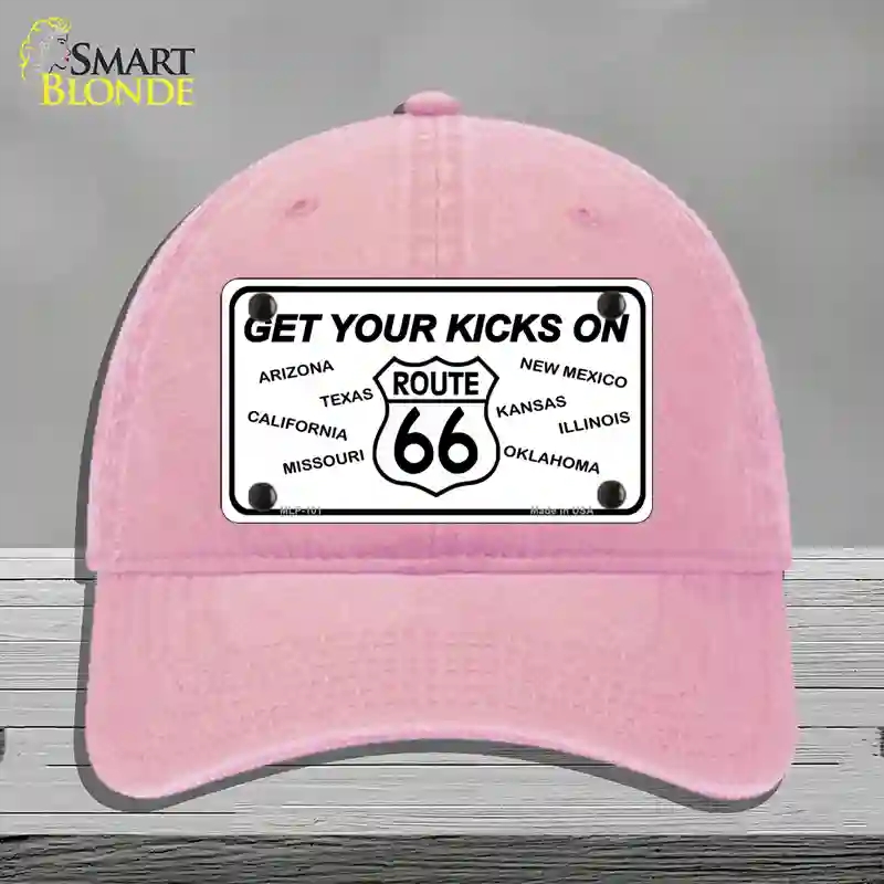HAT12-MLP-101 Get Your Kicks on 66 Novelty License Plate Hat, Unconstructed Cotton - Pink