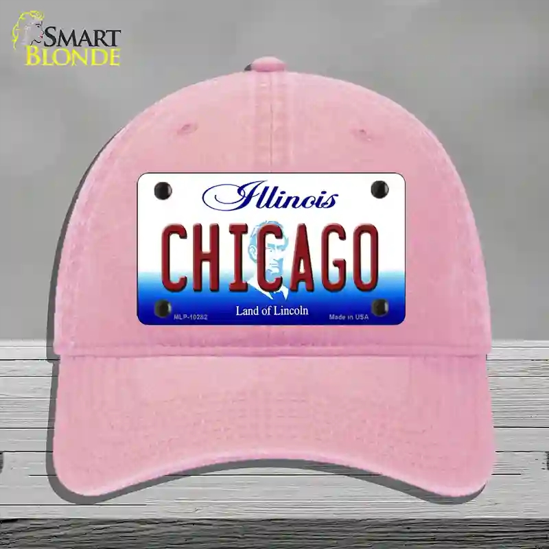 HAT12-MLP-10282 Chicago Illinois Novelty License Plate Hat, Unconstructed Cotton - Pink