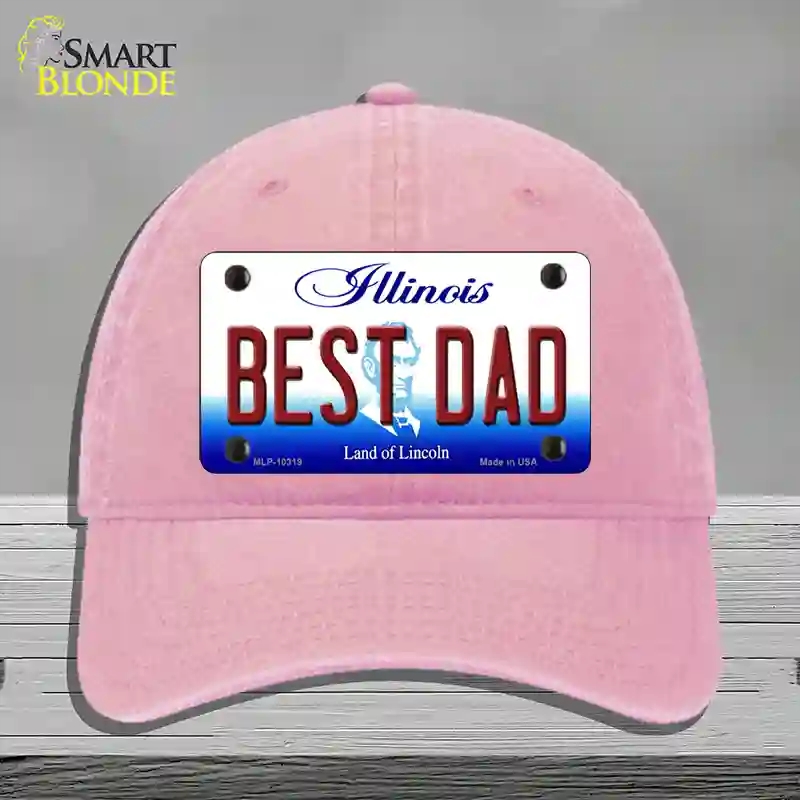 HAT12-MLP-10319 Best Dad Illinois Novelty License Plate Hat, Unconstructed Cotton - Pink