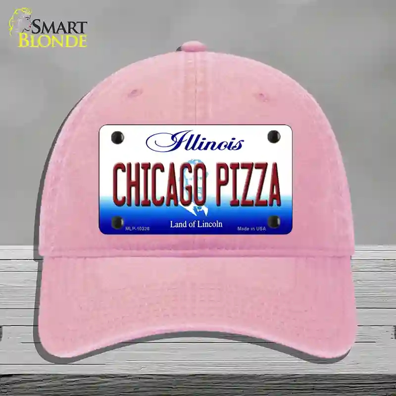 HAT12-MLP-10326 Chicago Pizza Illinois Novelty License Plate Hat, Unconstructed Cotton - Pink