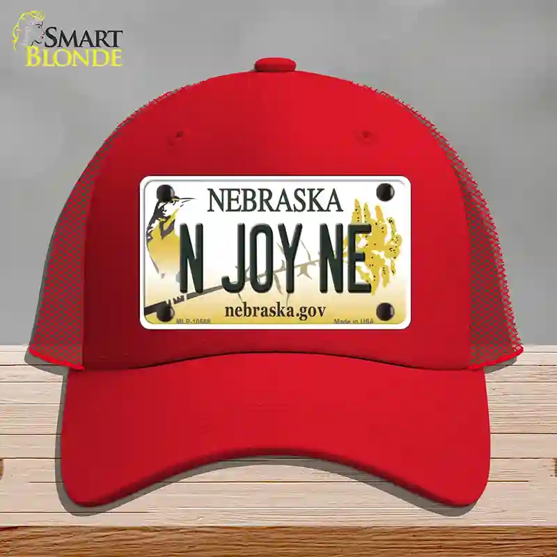 HAT17-MLP-10568 N Joy NE Nebraska Novelty License Plate Hat, Mesh - Red