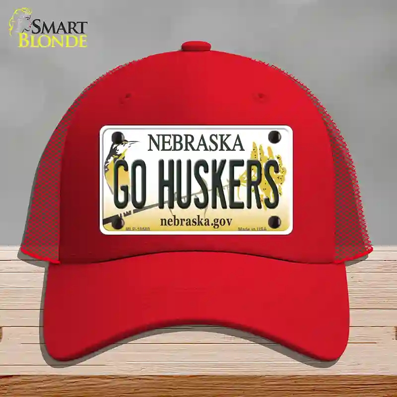 HAT17-MLP-10580 Go Huskers Nebraska Novelty License Plate Hat, Mesh - Red
