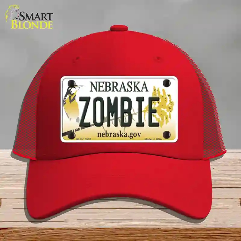 HAT17-MLP-10590 Zombie Nebraska Novelty License Plate Hat, Mesh - Red