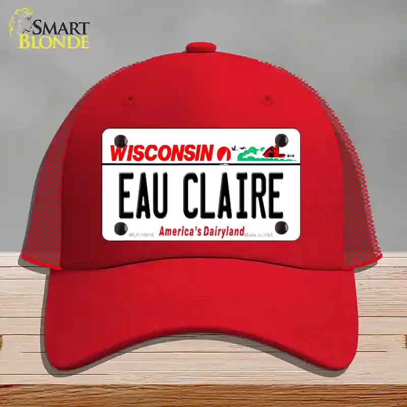 HAT17-MLP-10615 Eau Claire Wisconsin Novelty License Plate Hat, Mesh - Red