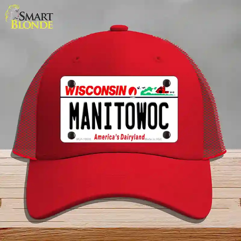 HAT17-MLP-10620 Manitowoc Wisconsin Novelty License Plate Hat, Mesh - Red
