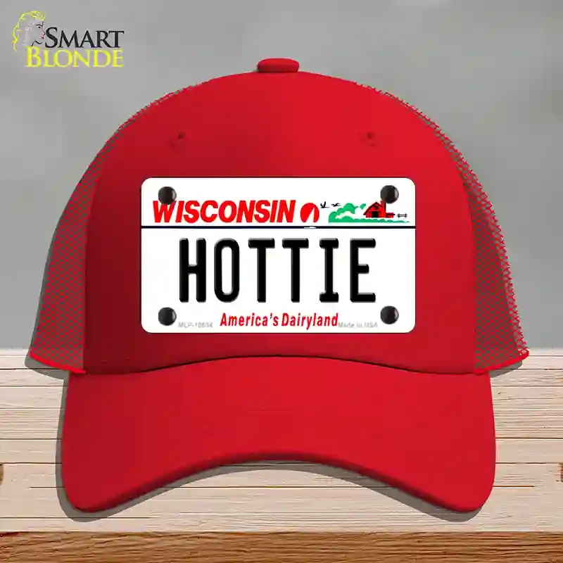 HAT17-MLP-10634 Hottie Wisconsin Novelty License Plate Hat, Mesh - Red