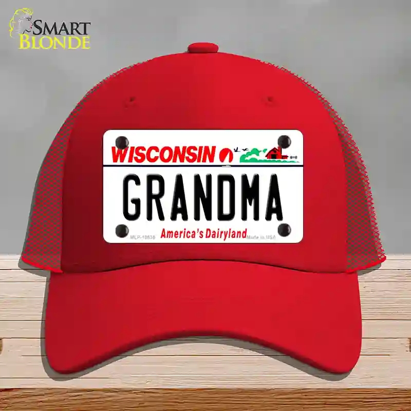 HAT17-MLP-10635 Grandma Wisconsin Novelty License Plate Hat, Mesh - Red