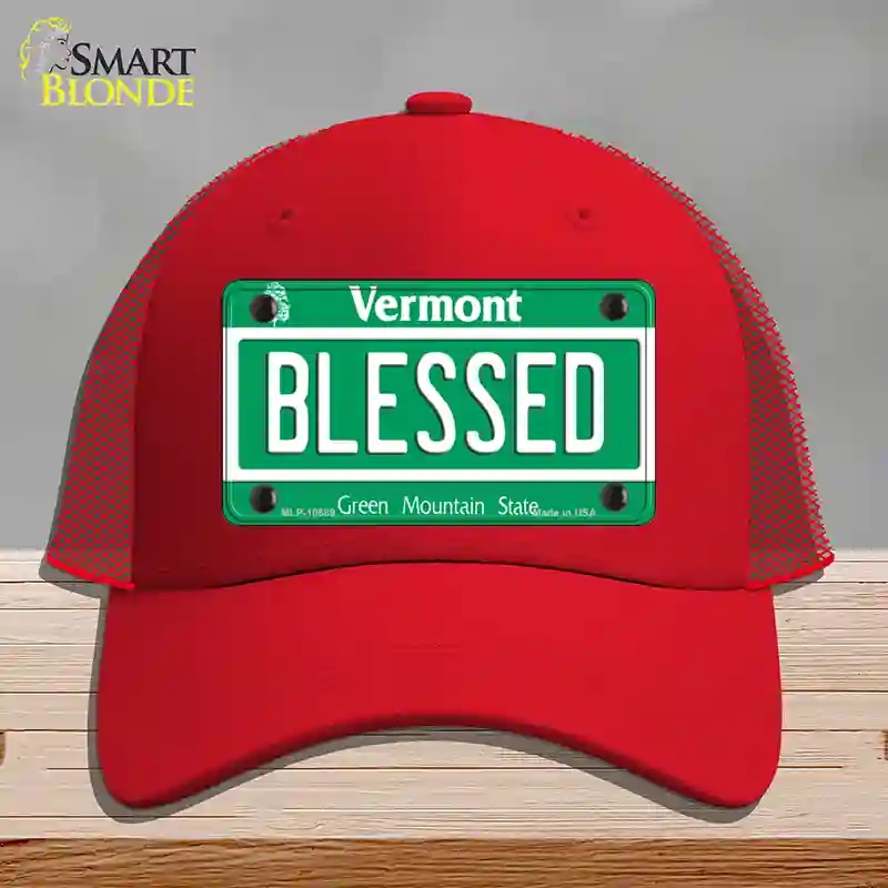 HAT17-MLP-10689 Blessed Vermont Novelty License Plate Hat, Mesh - Red