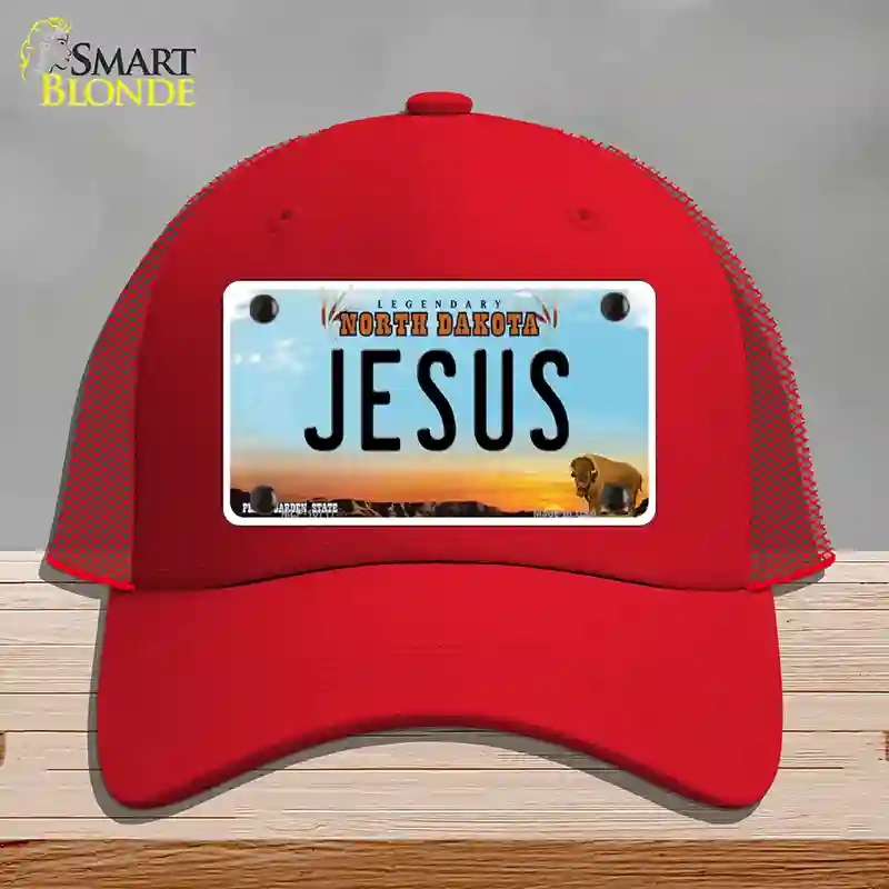 HAT17-MLP-10711 Jesus North Dakota Novelty License Plate Hat, Mesh - Red