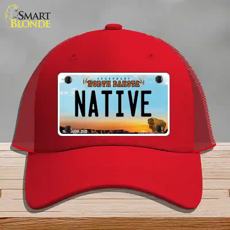 HAT17-MLP-10725 Native North Dakota Novelty License Plate Hat, Mesh - Red