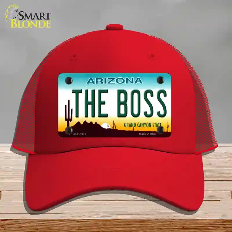 HAT17-MLP-1078 The Boss Arizona Novelty License Plate Hat, Mesh - Red