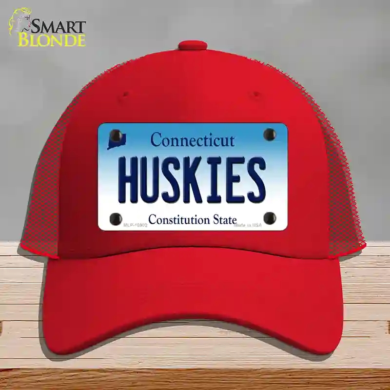 HAT17-MLP-10902 Huskies Connecticut Novelty License Plate Hat, Mesh - Red