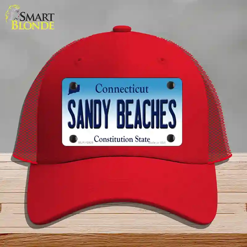 HAT17-MLP-10929 Sandy Beaches Connecticut Novelty License Plate Hat, Mesh - Red