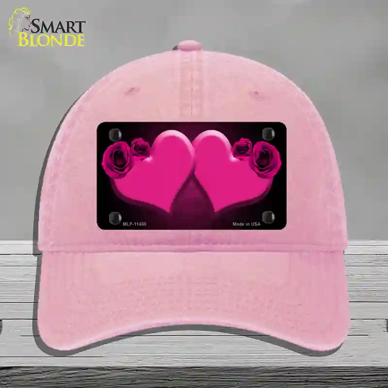 HAT12-MLP-11450 Hearts Over Roses in Pink Novelty License Plate Hat, Unconstructed Cotton - Pink
