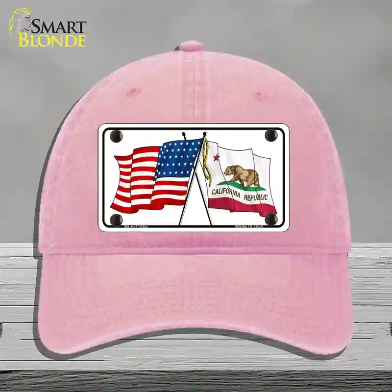 HAT12-MLP-11465 California Crossed US Flag Novelty License Plate Hat, Unconstructed Cotton - Pink