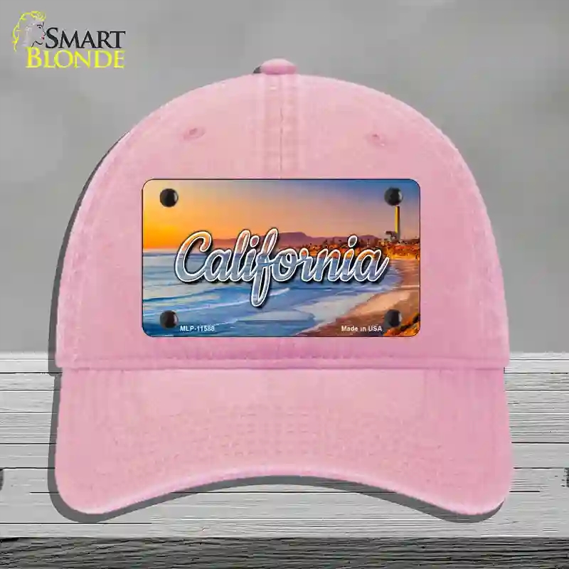 HAT12-MLP-11588 California Beach State Novelty License Plate Hat, Unconstructed Cotton - Pink