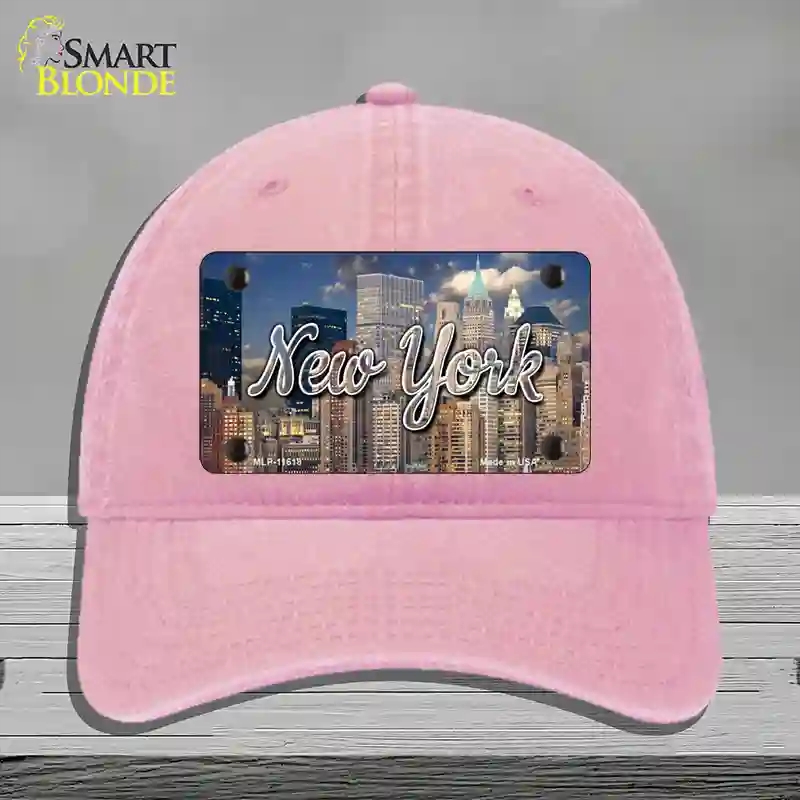 HAT12-MLP-11618   York City Skyline State Novelty License Plate Hat, Unconstructed Cotton - Pink