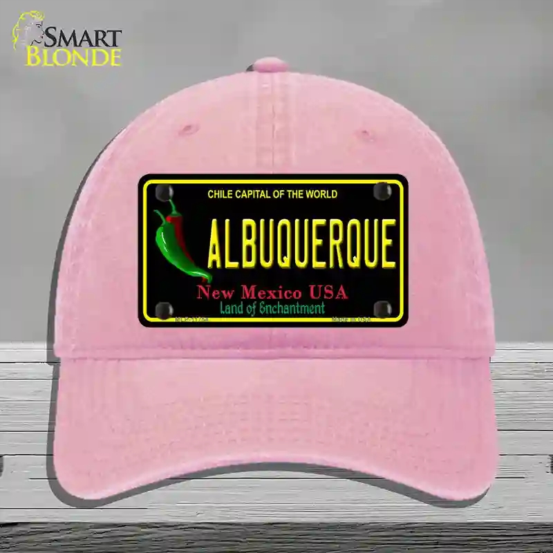 HAT12-MLP-11754 Albuquerque   Mexico Black State Novelty License Plate Hat, Unconstructed Cotton - Pink