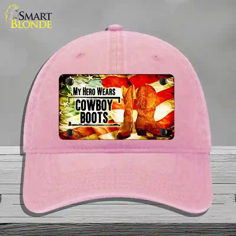 HAT12-MLP-11771 My Hero Wears Cowboy Boots Novelty License Plate Hat, Unconstructed Cotton - Pink