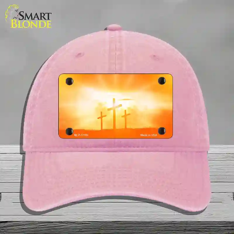 HAT12-MLP-11795 Crosses in the Sun Orange Novelty License Plate Hat, Unconstructed Cotton - Pink