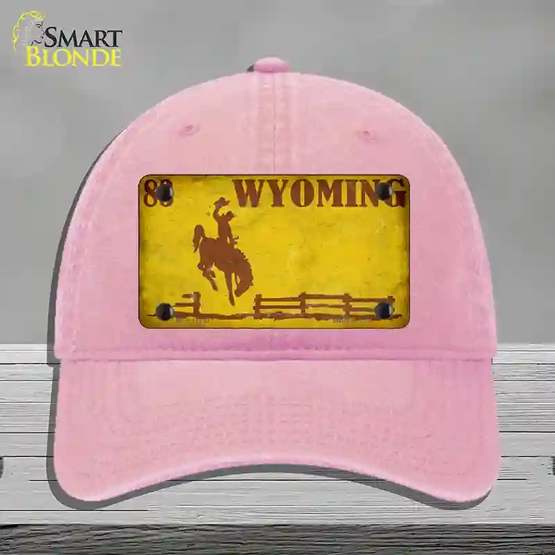 HAT12-MLP-11933 Wyoming Yellow Rusty Novelty License Plate Hat, Unconstructed Cotton - Pink