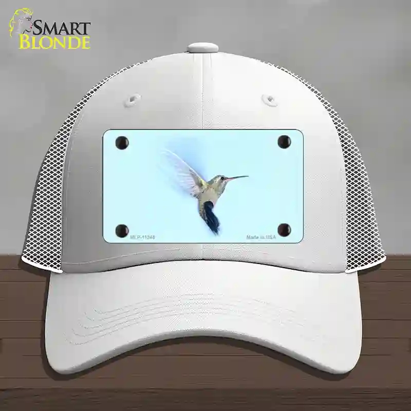 HAT19-MLP-11245 Hummingbird in Flight, Blue Novelty License Plate Hat - Mesh - White