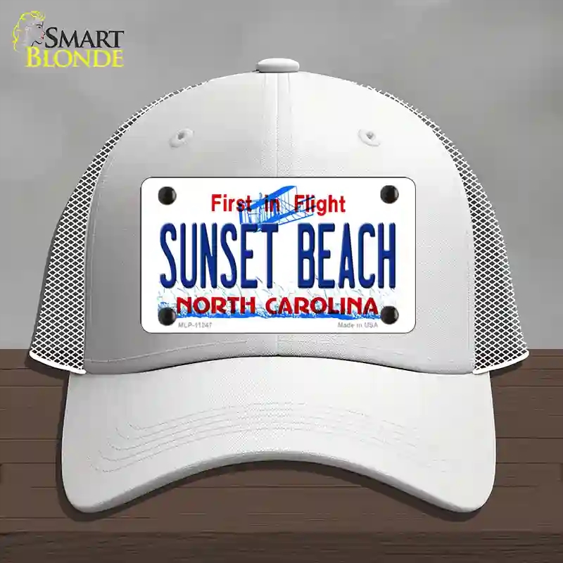 HAT19-MLP-11247 Sunset Beach North Carolina State Novelty License Plate Hat, Mesh - White
