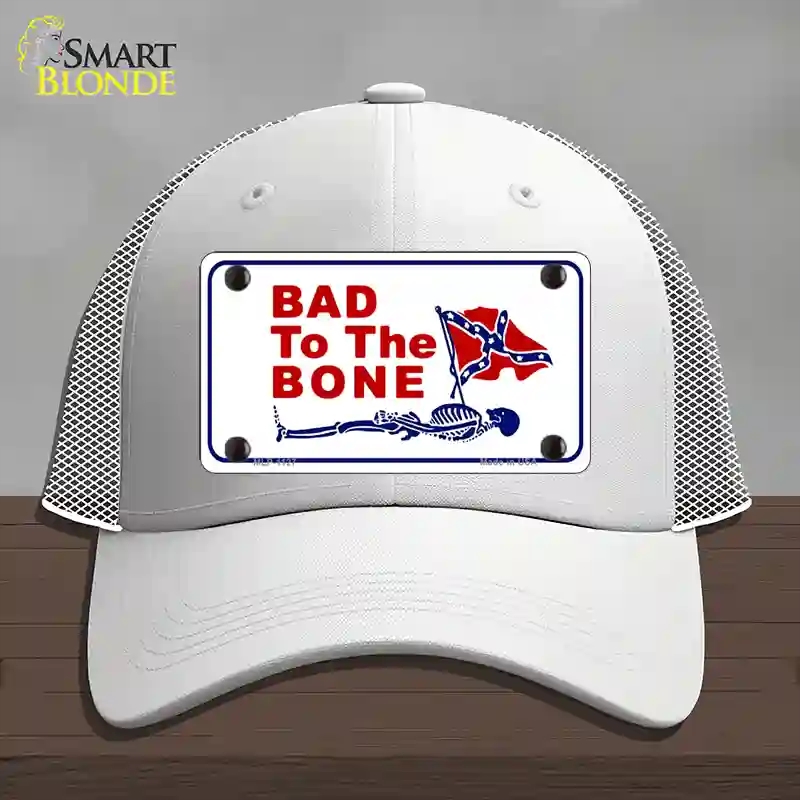 HAT19-MLP-1127 Bad to the Bone Novelty License Plate Hat, Mesh - White