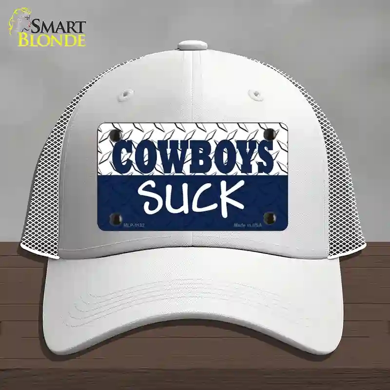 HAT19-MLP-1132 Cowboys Suck Novelty License Plate Hat, Mesh - White