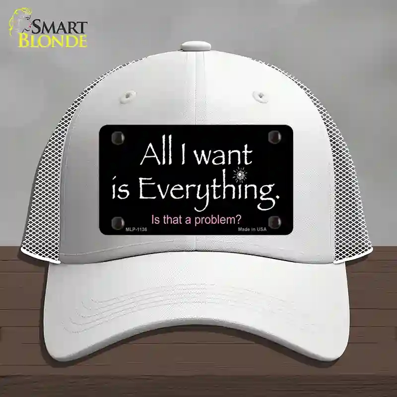 HAT19-MLP-1136 All I Want is Everything Novelty License Plate Hat, Mesh - White