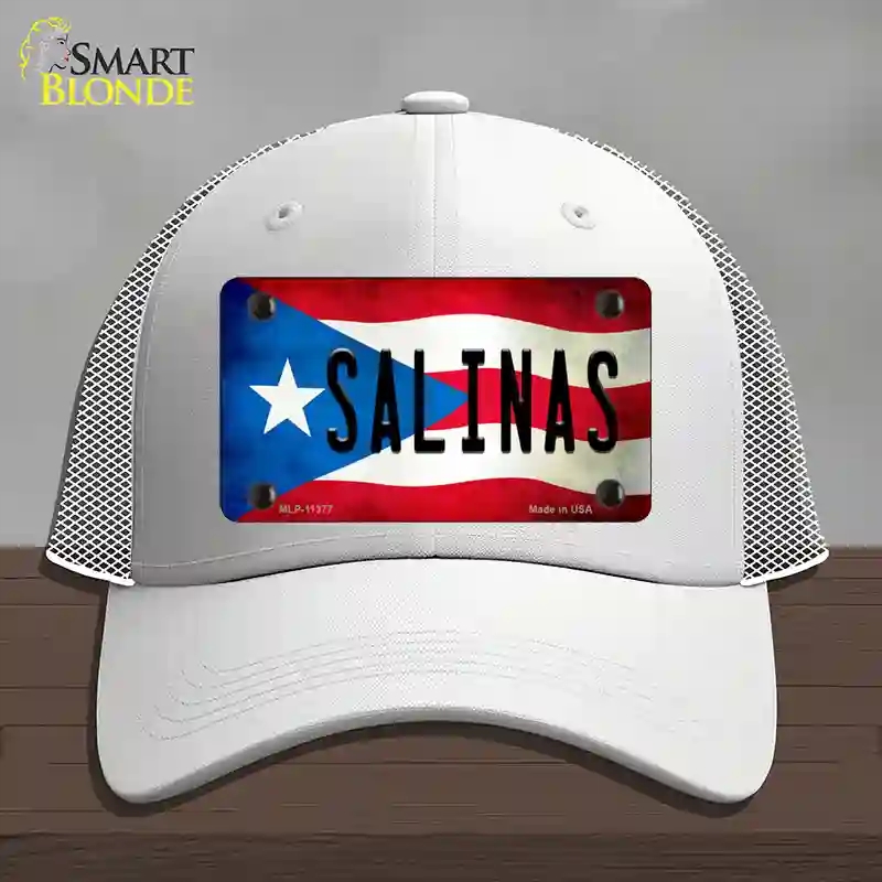 HAT19-MLP-11377 Salinas Puerto Rico Flag Novelty License Plate Hat, Mesh - White