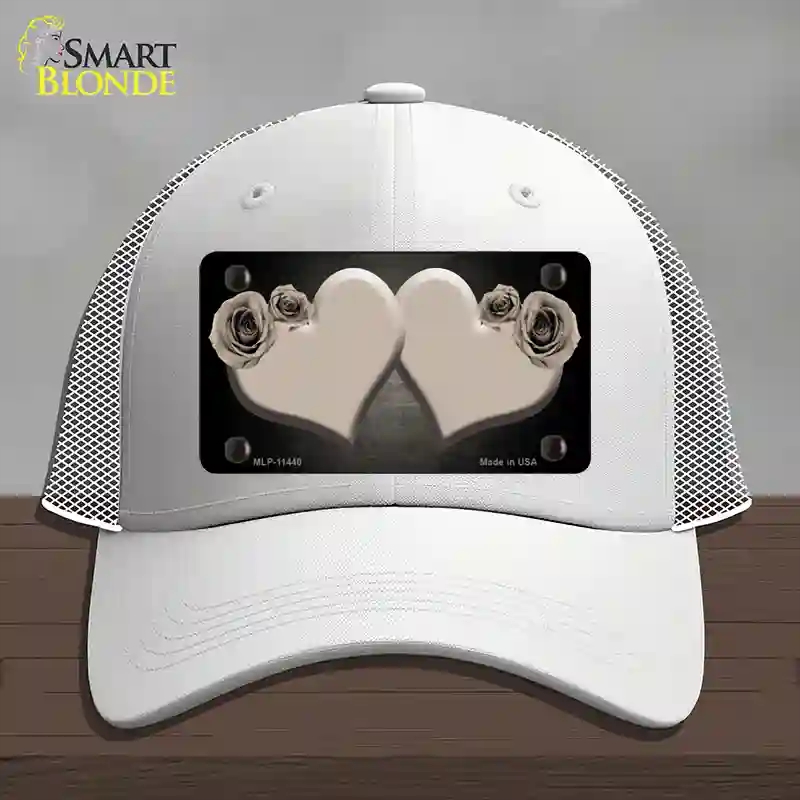 HAT19-MLP-11440 Hearts Over Roses in Tan Novelty License Plate Hat, Mesh - White