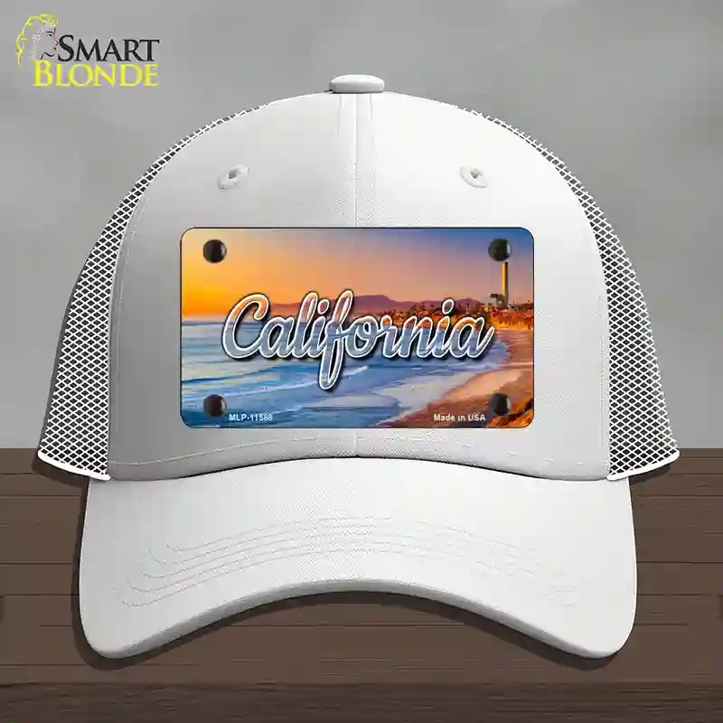 HAT19-MLP-11588 California Beach State Novelty License Plate Hat, Mesh - White
