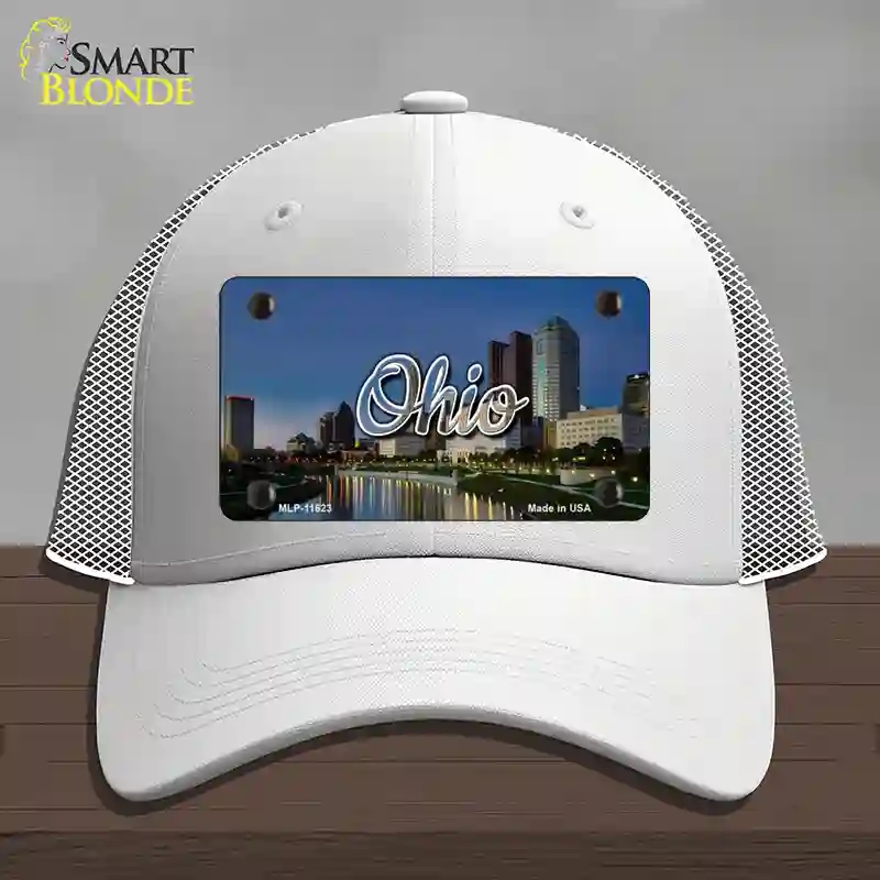 HAT19-MLP-11623 Ohio River City Skyline State Novelty License Plate Hat, Mesh - White