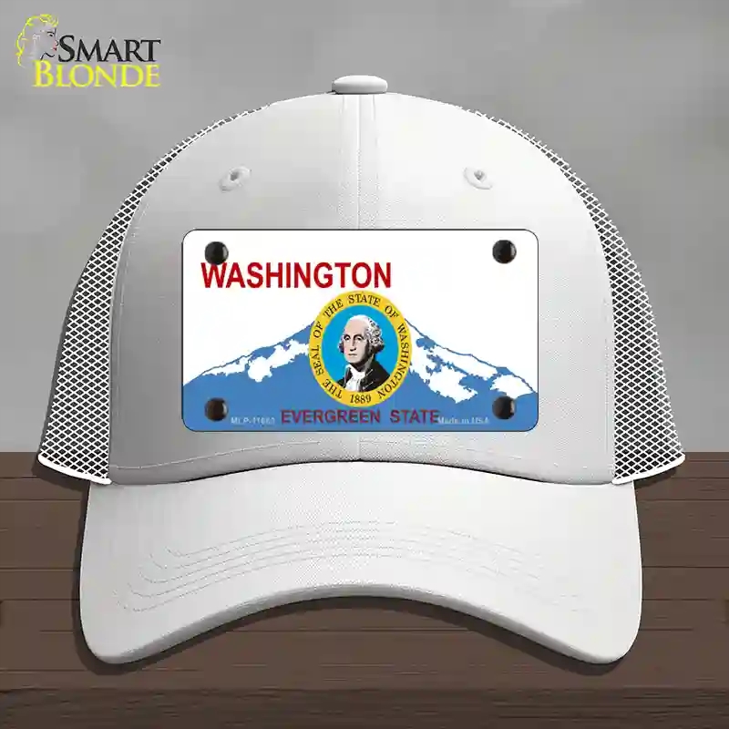HAT19-MLP-11683 Washington Seal & State Novelty License Plate Hat, Mesh - White