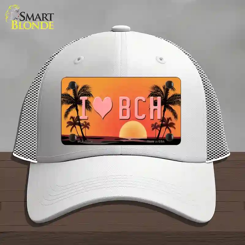 HAT19-MLP-11774 I Love Beach Novelty License Plate Hat, Mesh - White