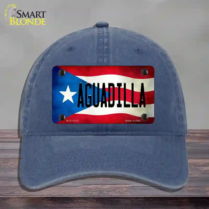 HAT11-MLP-11317 Aguadilla Puerto Rico Flag Novelty License Plate Hat, Unconstructed Cotton - Navy