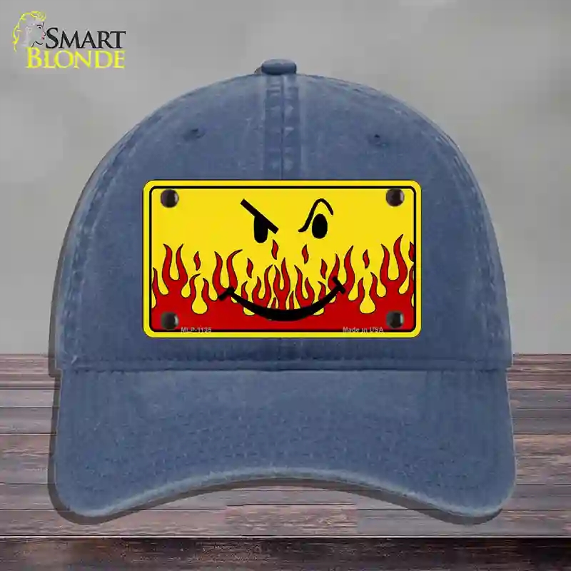 HAT11-MLP-1135 Smiley Flame Novelty License Plate Hat, Unconstructed Cotton - Navy