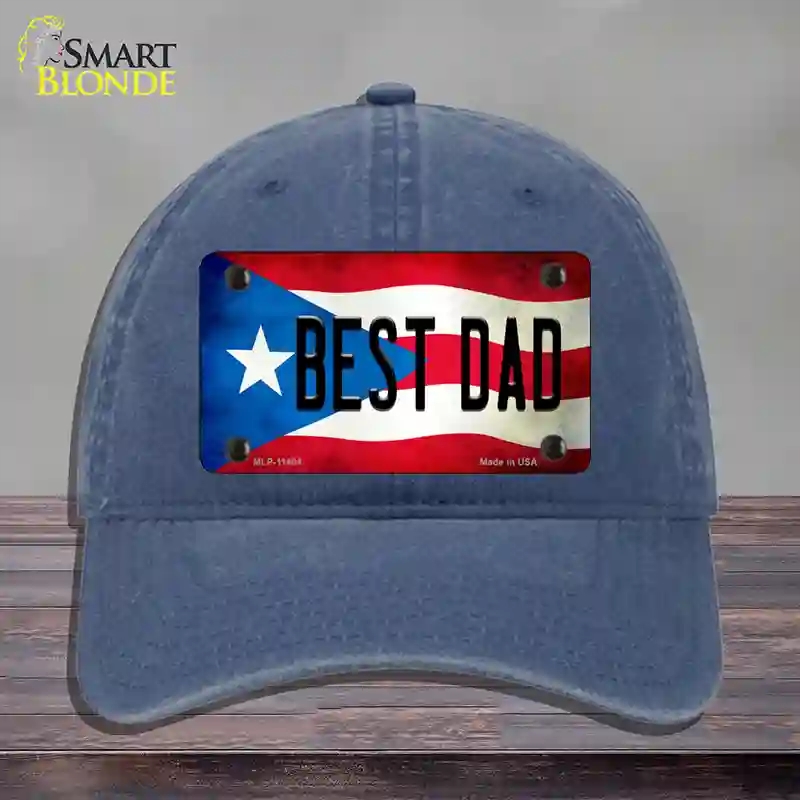 HAT11-MLP-11404 Best Dad Puerto Rico Flag Novelty License Plate Hat, Unconstructed Cotton - Navy