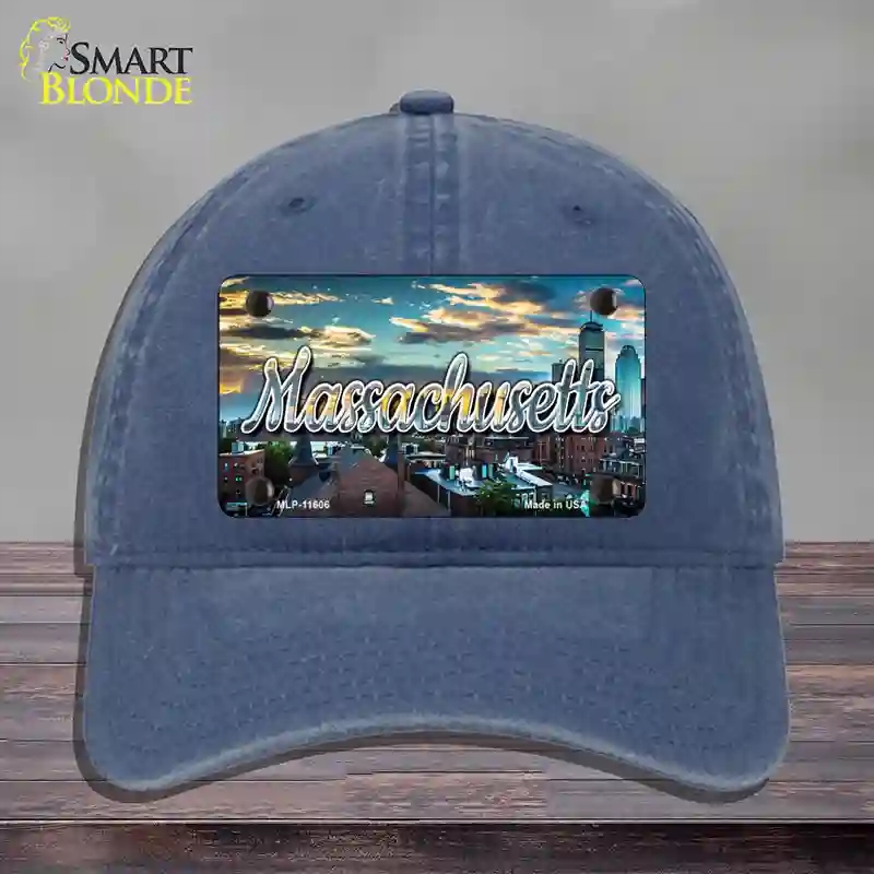 HAT11-MLP-11606 Massachusetts Sunset Skyline State Novelty License Plate Hat, Unconstructed Cotton - Navy