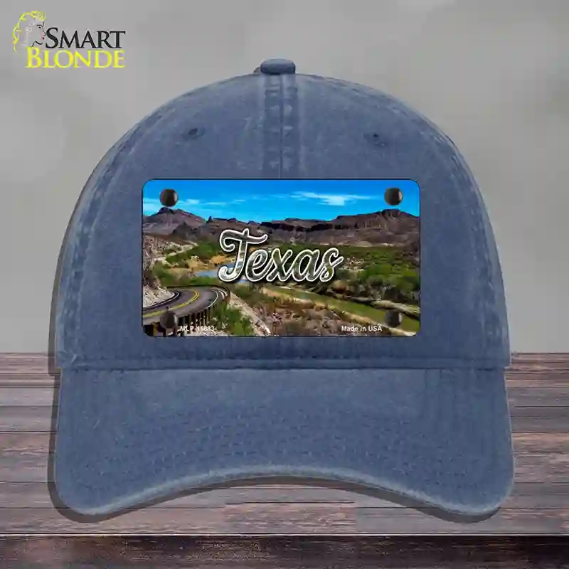 HAT11-MLP-11633 Texas Open Mountain Road State Novelty License Plate Hat, Unconstructed Cotton - Navy