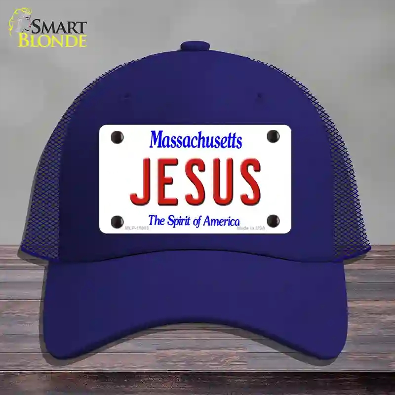 HAT18-MLP-11003 Jesus Massachusetts Novelty License Plate Hat, Mesh - Royal Blue