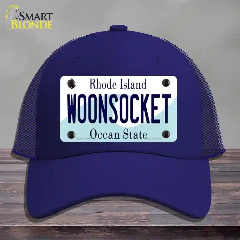 HAT18-MLP-11186 Woonsocket Rhode Island State Novelty License Plate Hat, Mesh - Royal Blue