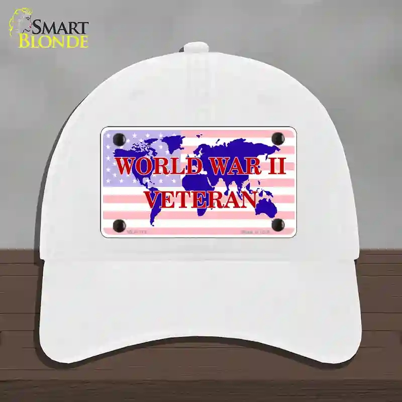 HAT14-MLP-119 WW II Veteran Novelty License Plate Hat, Unconstructed Cotton - White