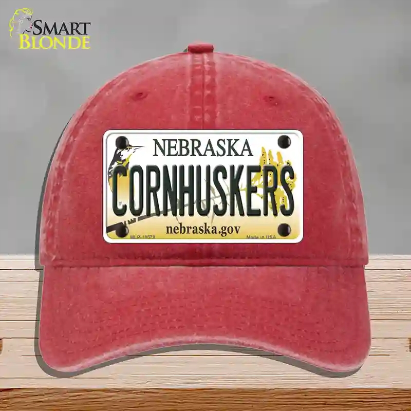 HAT13-MLP-10579 Cornhuskers Nebraska Novelty License Plate Hat, Unconstructed Cotton - Red