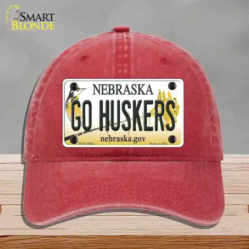 HAT13-MLP-10580 Go Huskers Nebraska Novelty License Plate Hat, Unconstructed Cotton - Red