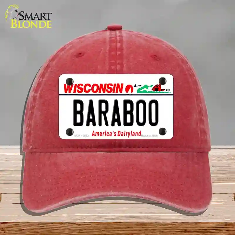 HAT13-MLP-10623 Baraboo Wisconsin Novelty License Plate Hat, Unconstructed Cotton - Red