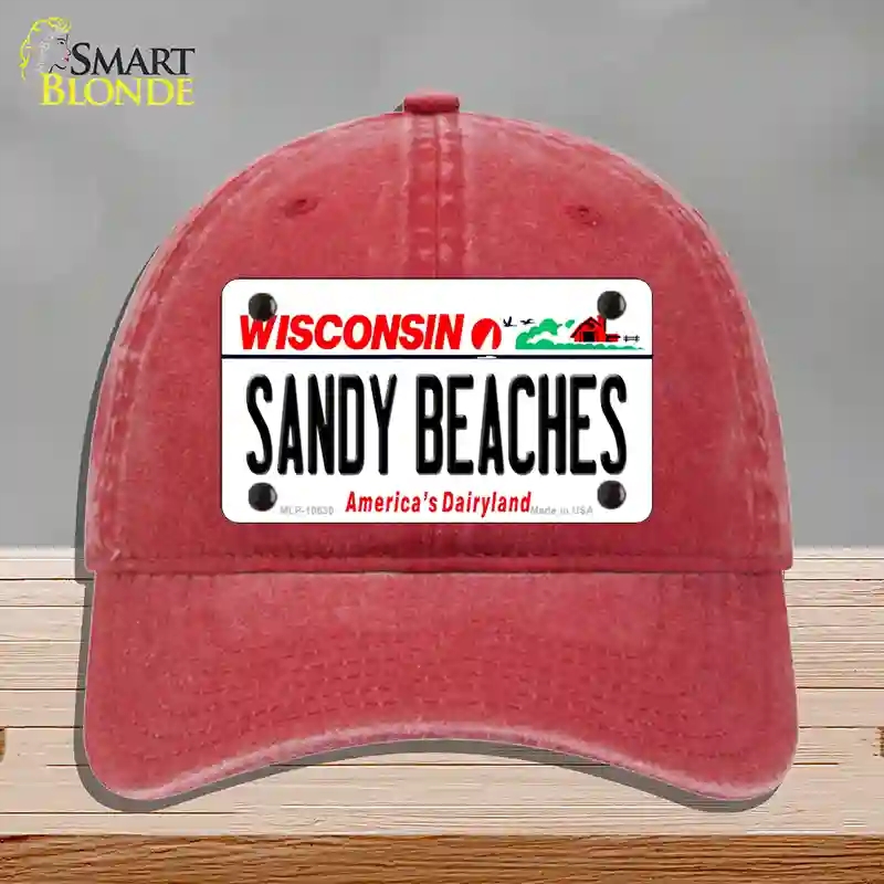 HAT13-MLP-10630 Sandy Beaches Wisconsin Novelty License Plate Hat, Unconstructed Cotton - Red