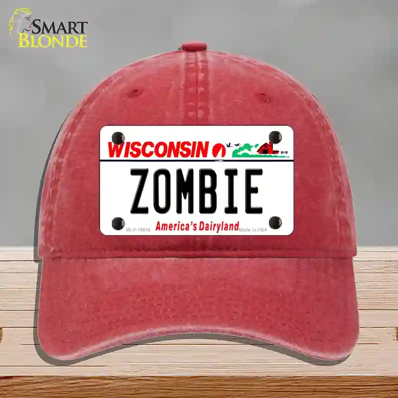 HAT13-MLP-10639 Zombie Wisconsin Novelty License Plate Hat, Unconstructed Cotton - Red