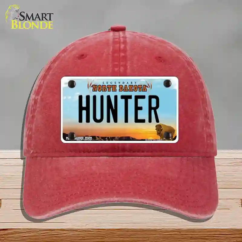 HAT13-MLP-10728 Hunter North Dakota Novelty License Plate Hat, Unconstructed Cotton - Red